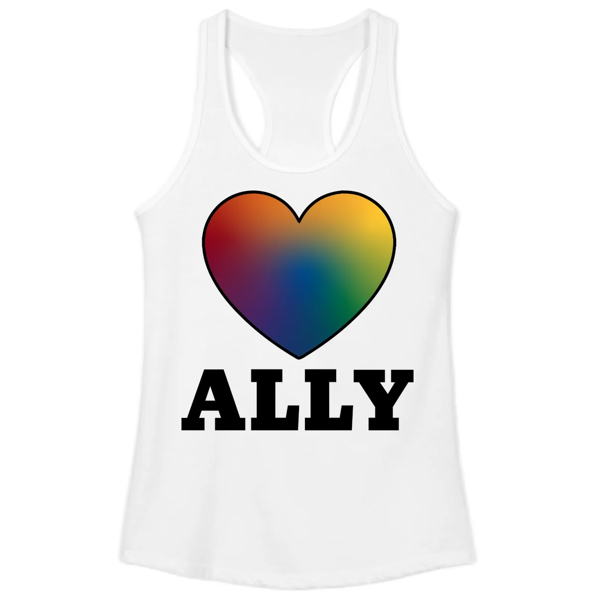 Ally Rainbow Heart Pride Design Ladies Tank in White