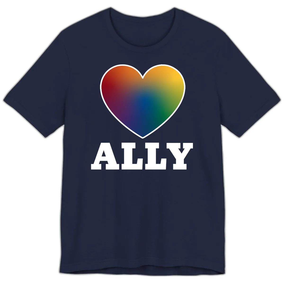 Ally Rainbow Heart Pride Design Premium T-Shirt in Navy