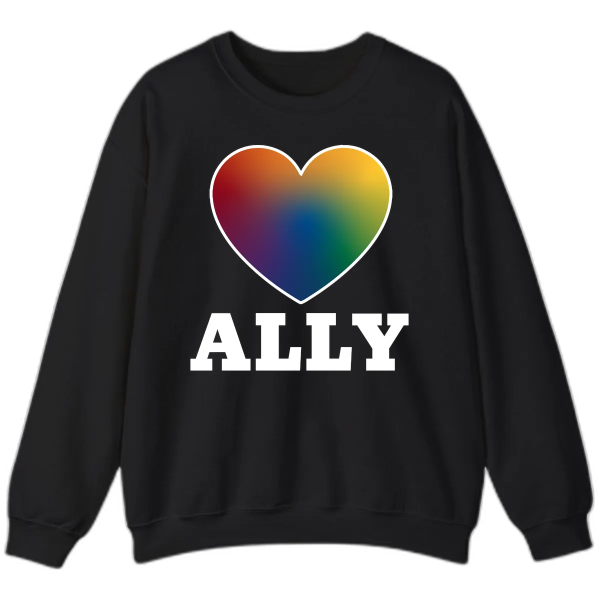 Ally Rainbow Heart Pride Design Sweatshirt in Black