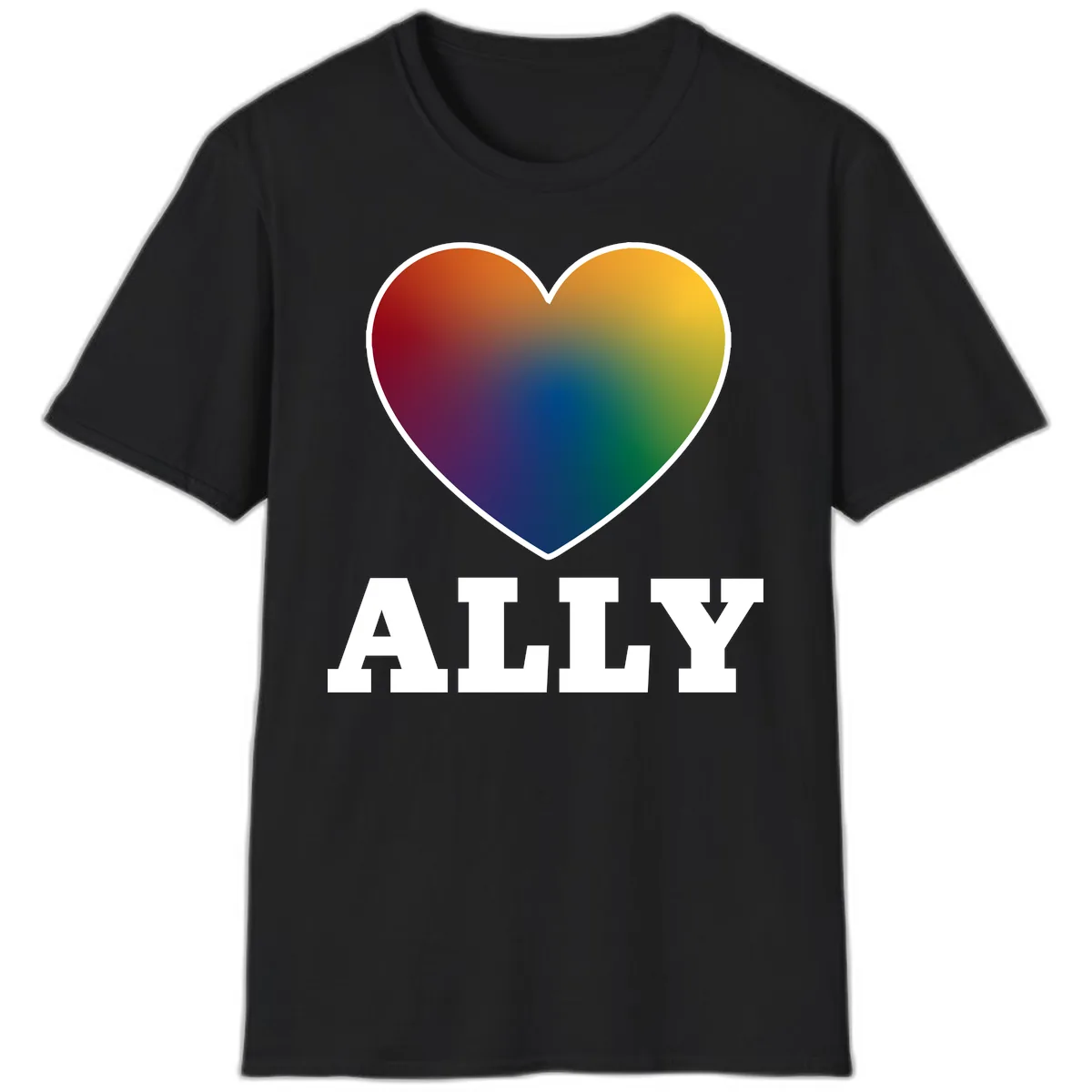 Ally Rainbow Heart Pride Design T-Shirt in Black