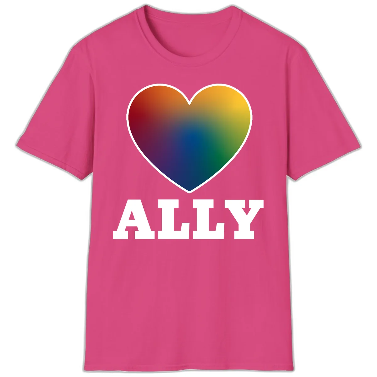 Ally Rainbow Heart Pride Design T-Shirt in Heliconia