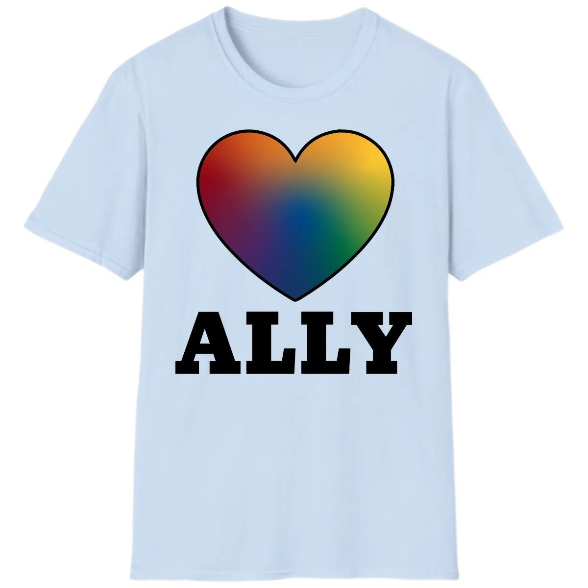Ally Rainbow Heart Pride Design T-Shirt in Light Blue