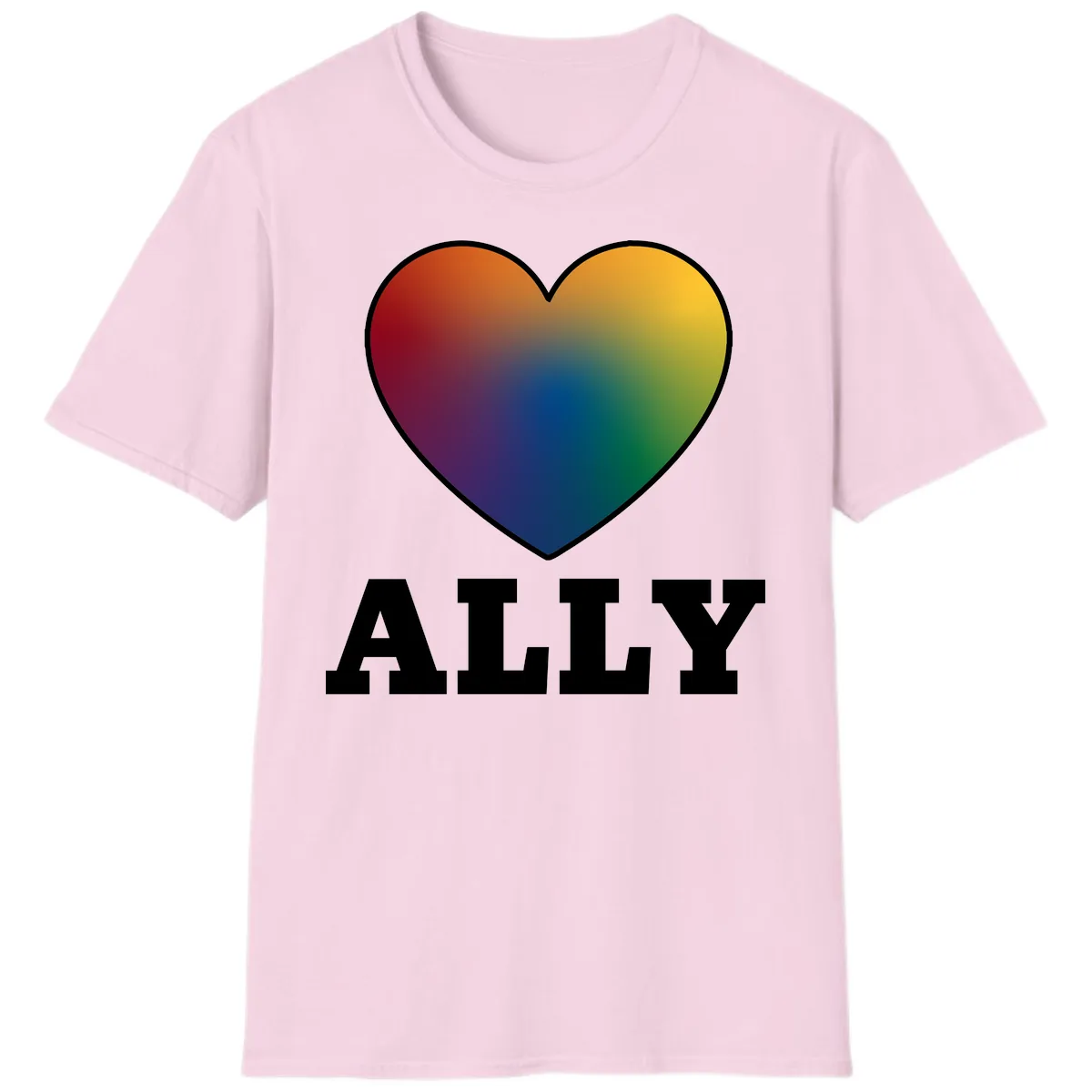 Ally Rainbow Heart Pride Design T-Shirt in Light Pink