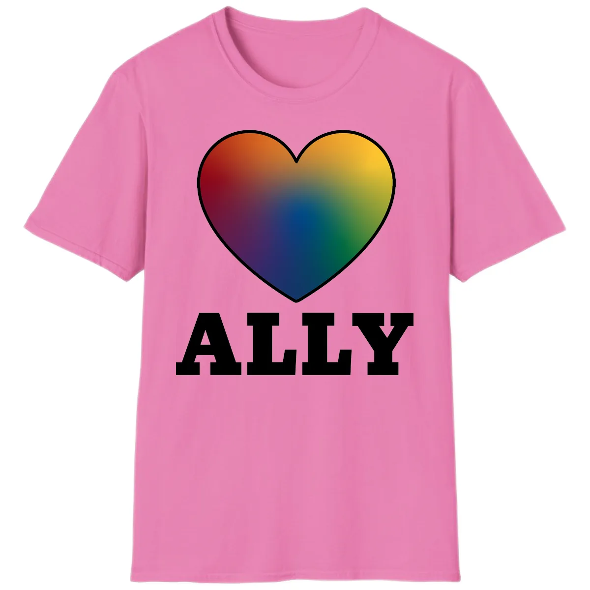 Ally Rainbow Heart Pride Design T-Shirt in Azalea
