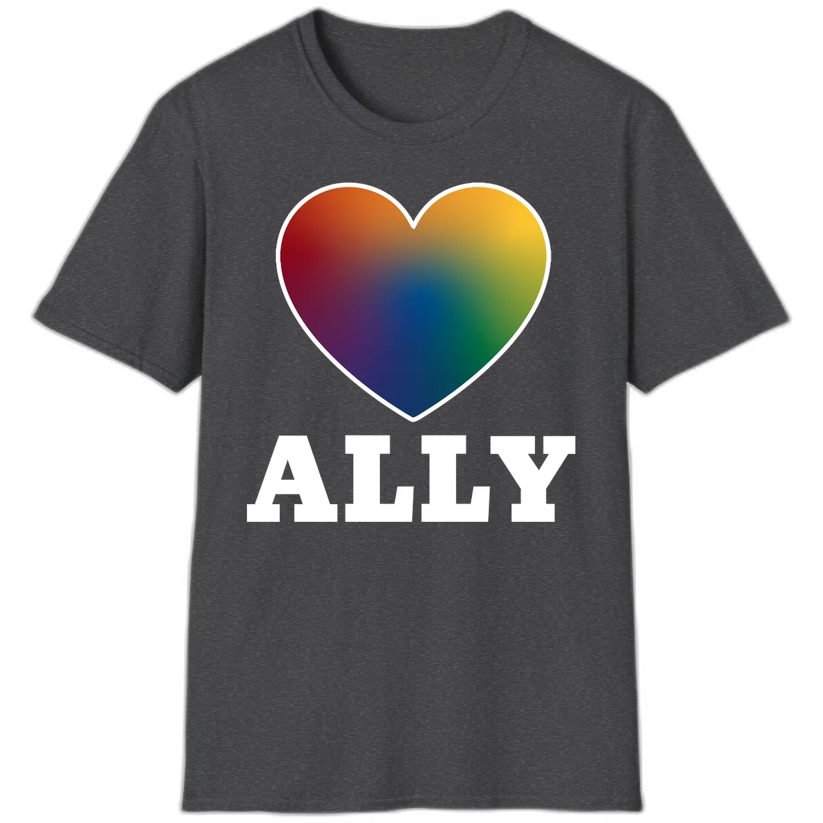 Ally Rainbow Heart Pride Design T-Shirt in Dark Heather