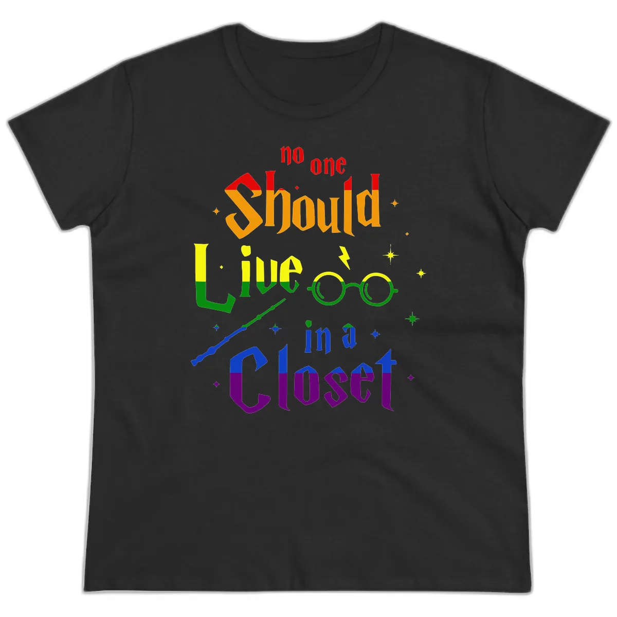 No One Should Live In A Closet Ladies Tee in Black