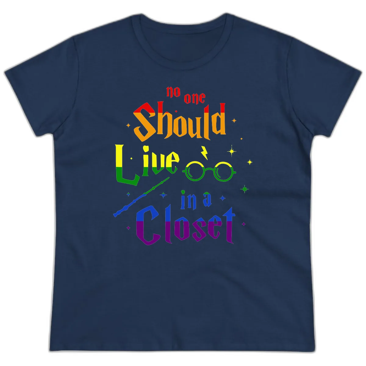 No One Should Live In A Closet Ladies Tee in Navy