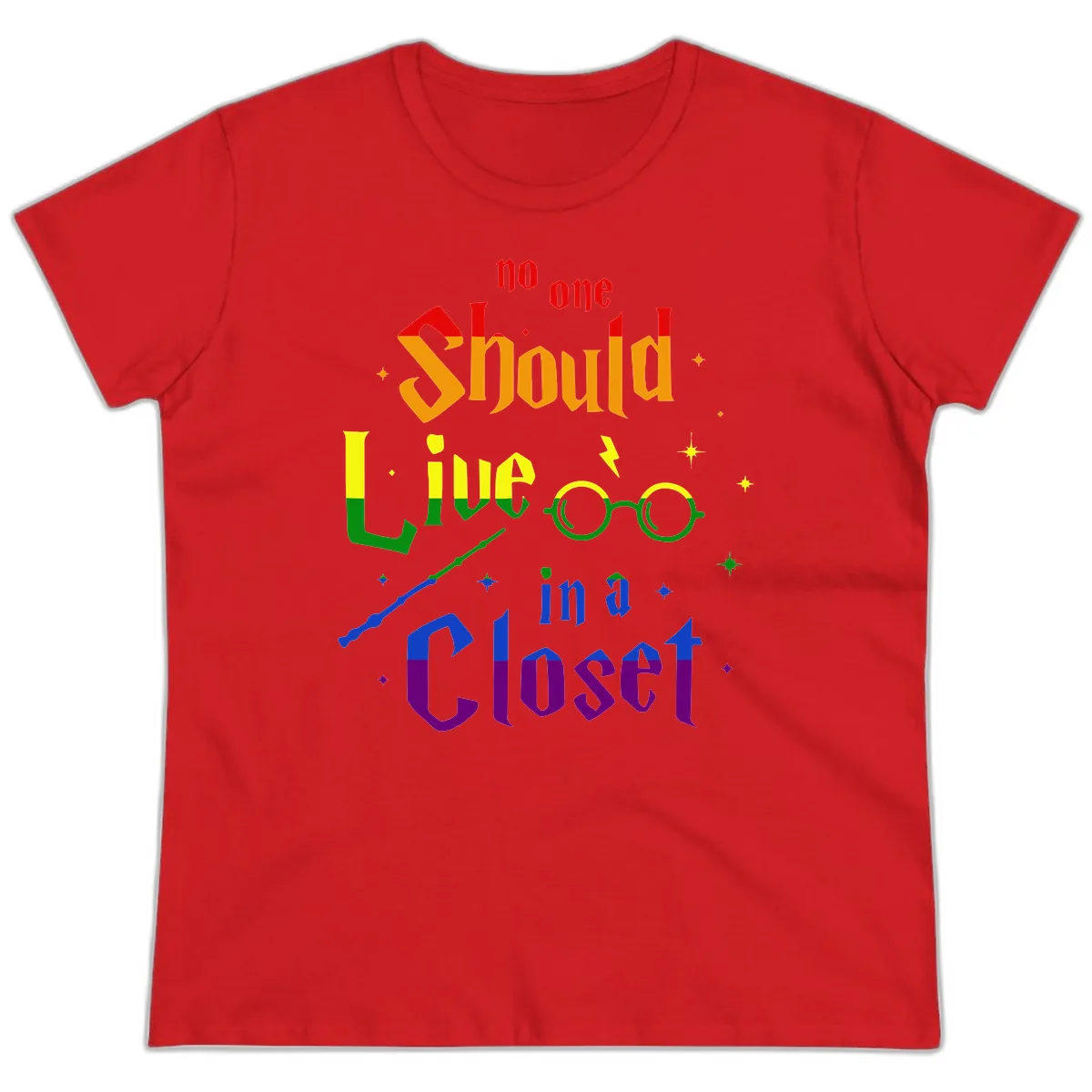No One Should Live In A Closet Ladies Tee in Red