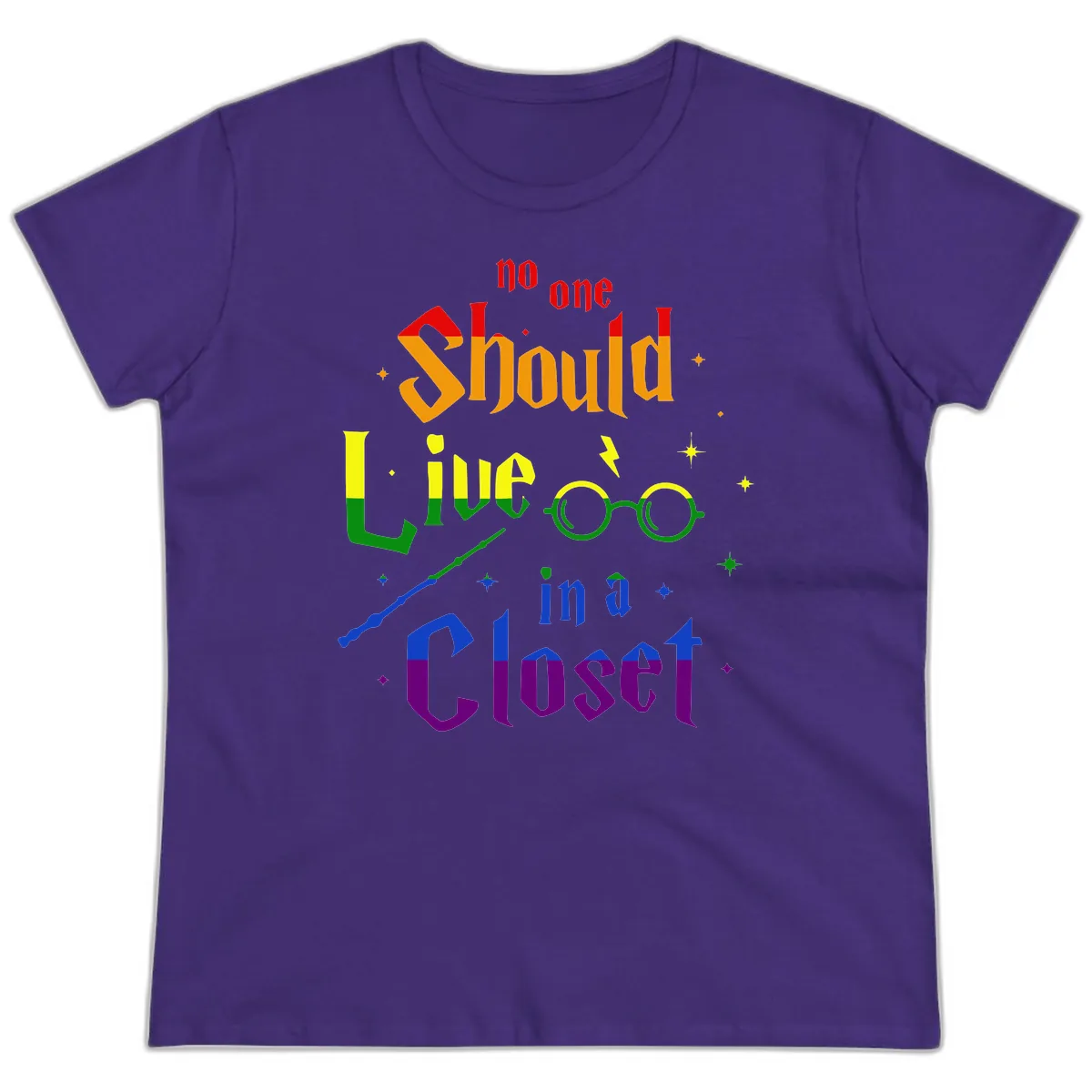 No One Should Live In A Closet Ladies Tee in Purple