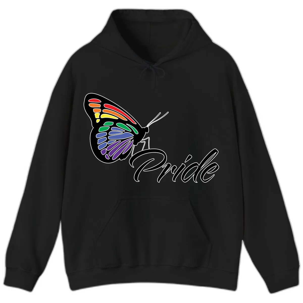Pride Butterfly Rainbow Wings Hoodie in Black