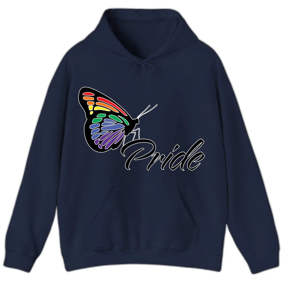 Pride Butterfly Rainbow Wings Hoodie in Navy