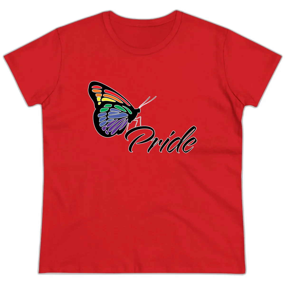 Pride Butterfly Rainbow Wings Ladies Tee in Red