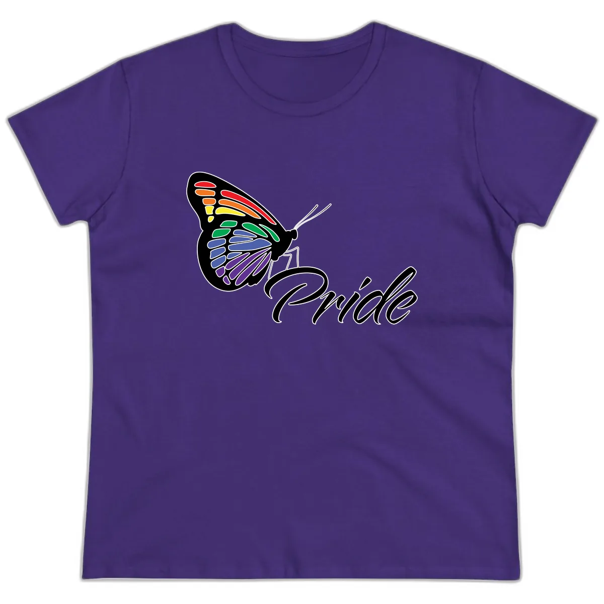 Pride Butterfly Rainbow Wings Ladies Tee in Purple