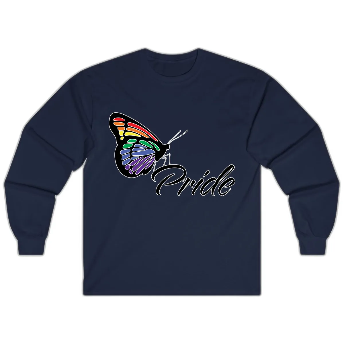 Pride Butterfly Rainbow Wings Long Sleeve in Navy
