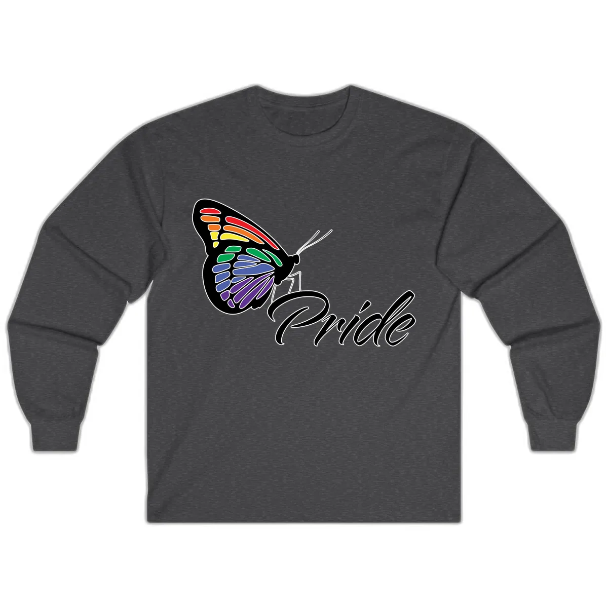 Pride Butterfly Rainbow Wings Long Sleeve in Dark Heather