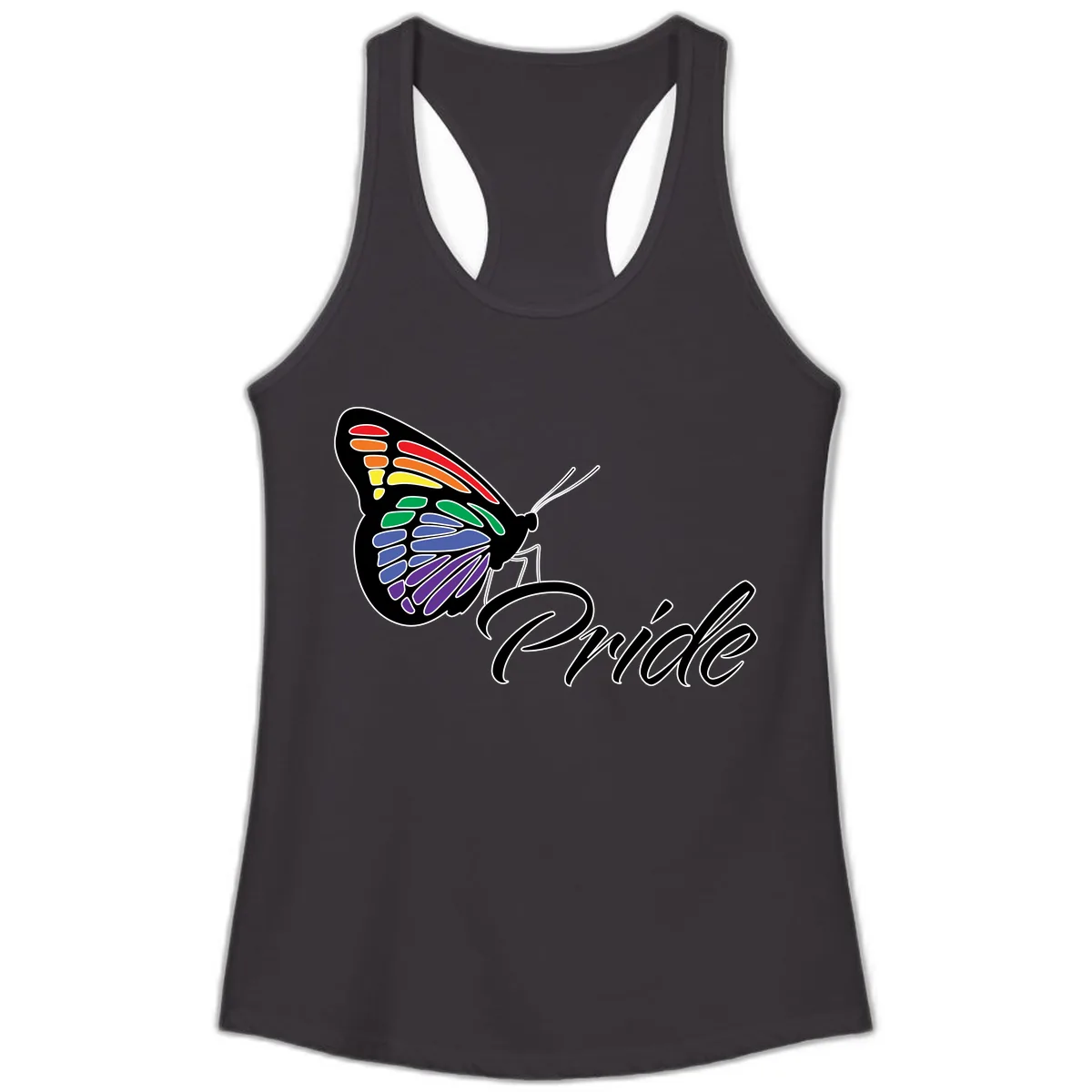 Pride Butterfly Rainbow Wings Ladies Tank in Black