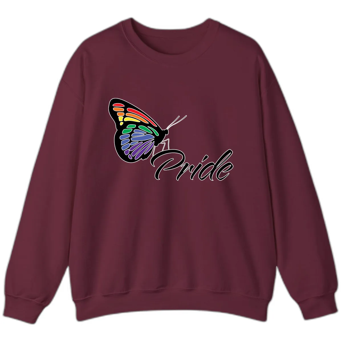 Pride Butterfly Rainbow Wings Sweatshirt in Maroon