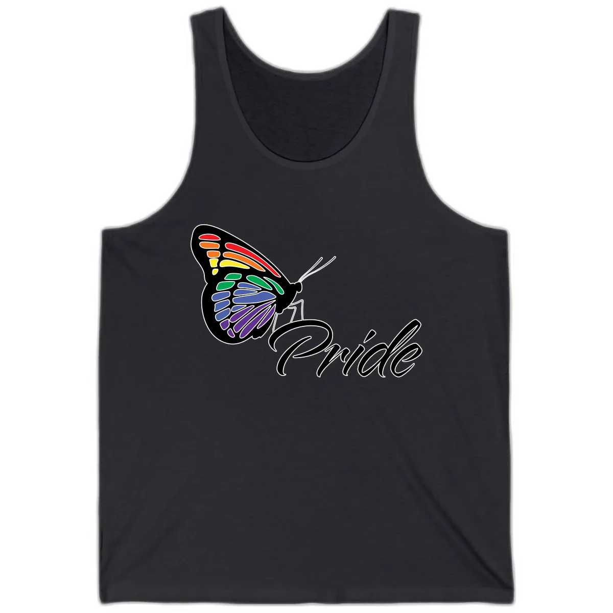 Pride Butterfly Rainbow Wings Tank in Dark Grey