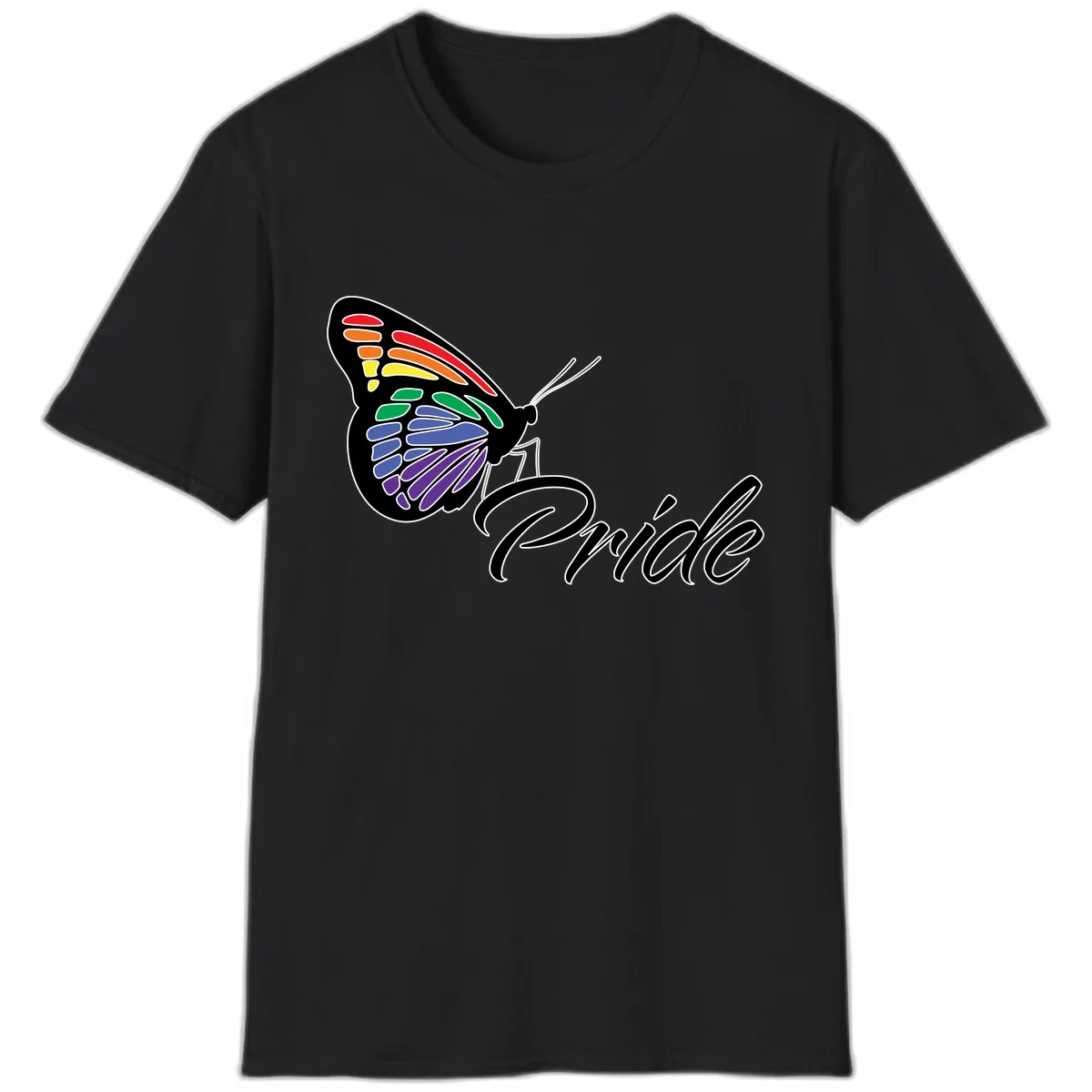 Pride Butterfly Rainbow Wings T-Shirt in Black