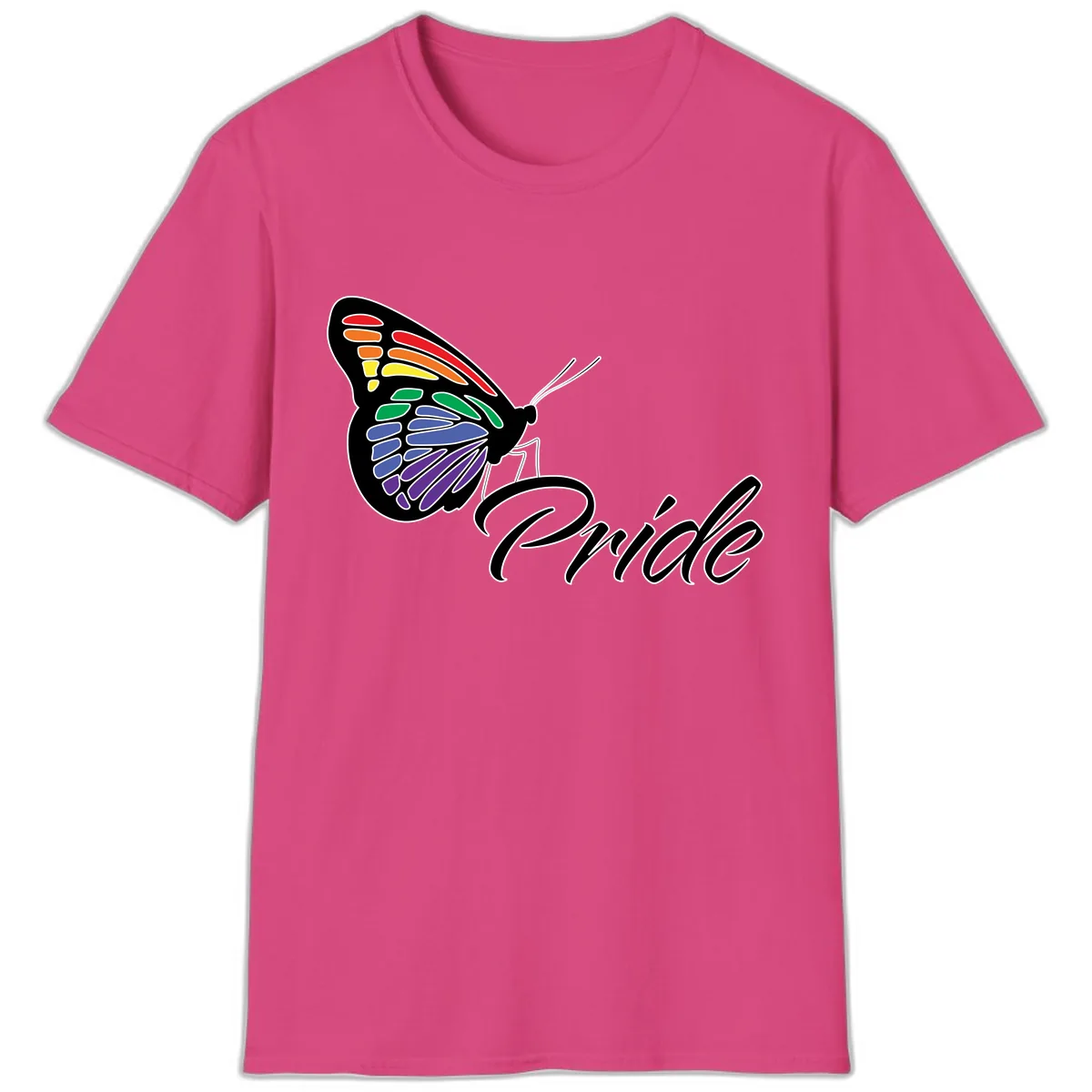 Pride Butterfly Rainbow Wings T-Shirt in Heliconia