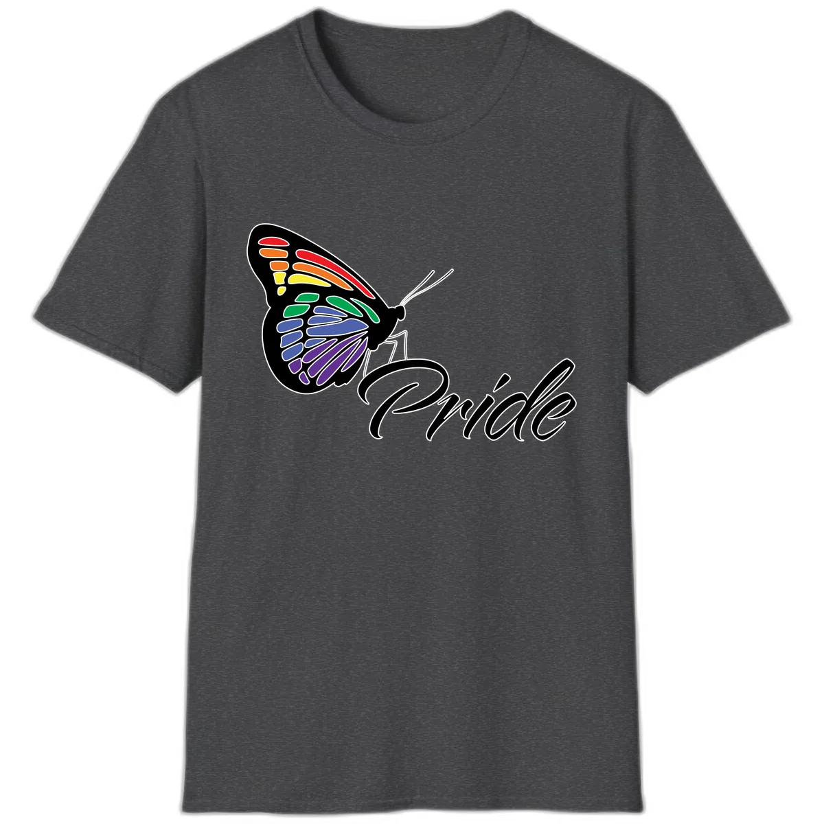 Pride Butterfly Rainbow Wings T-Shirt in Dark Heather