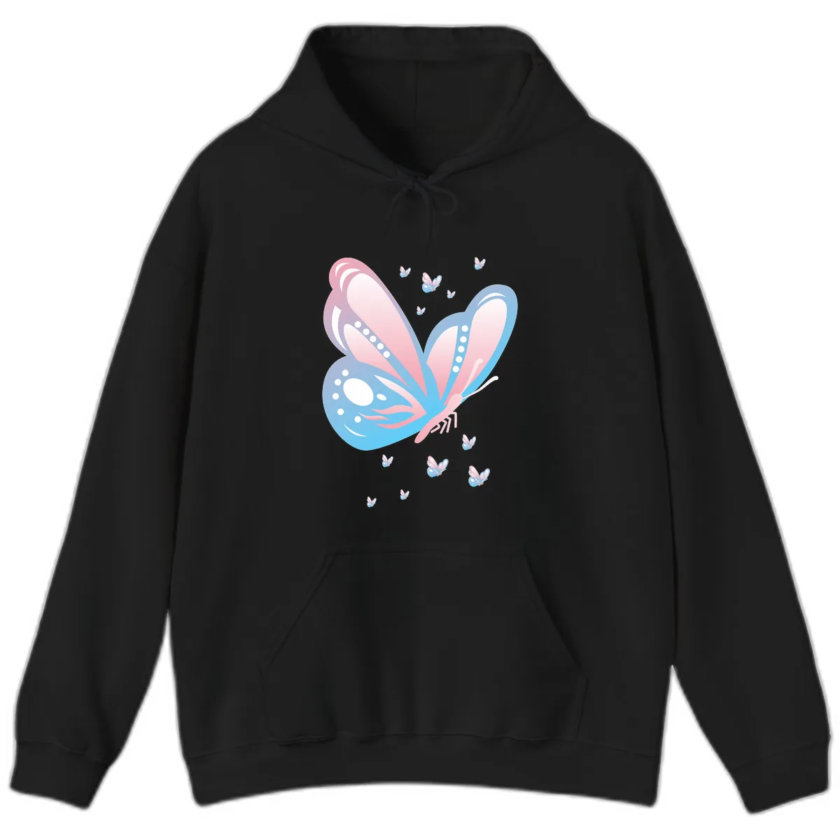 Butterfly Wings Pink Blue Hoodie in Black