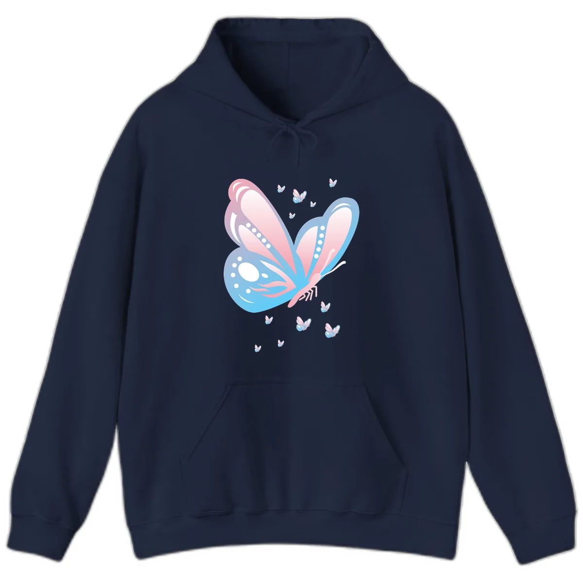 Butterfly Wings Pink Blue Hoodie in Navy