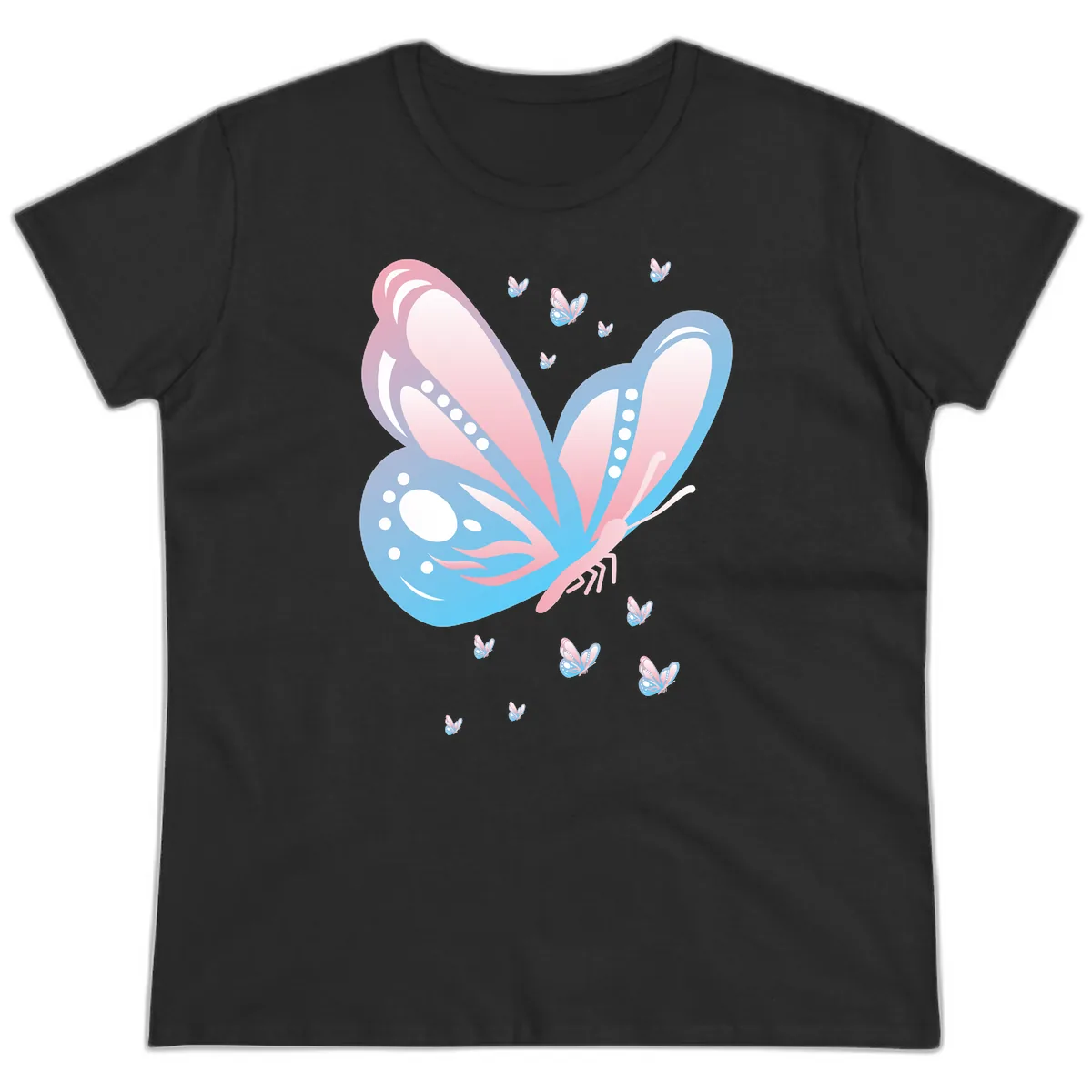 Butterfly Wings Pink Blue Ladies Tee in Black