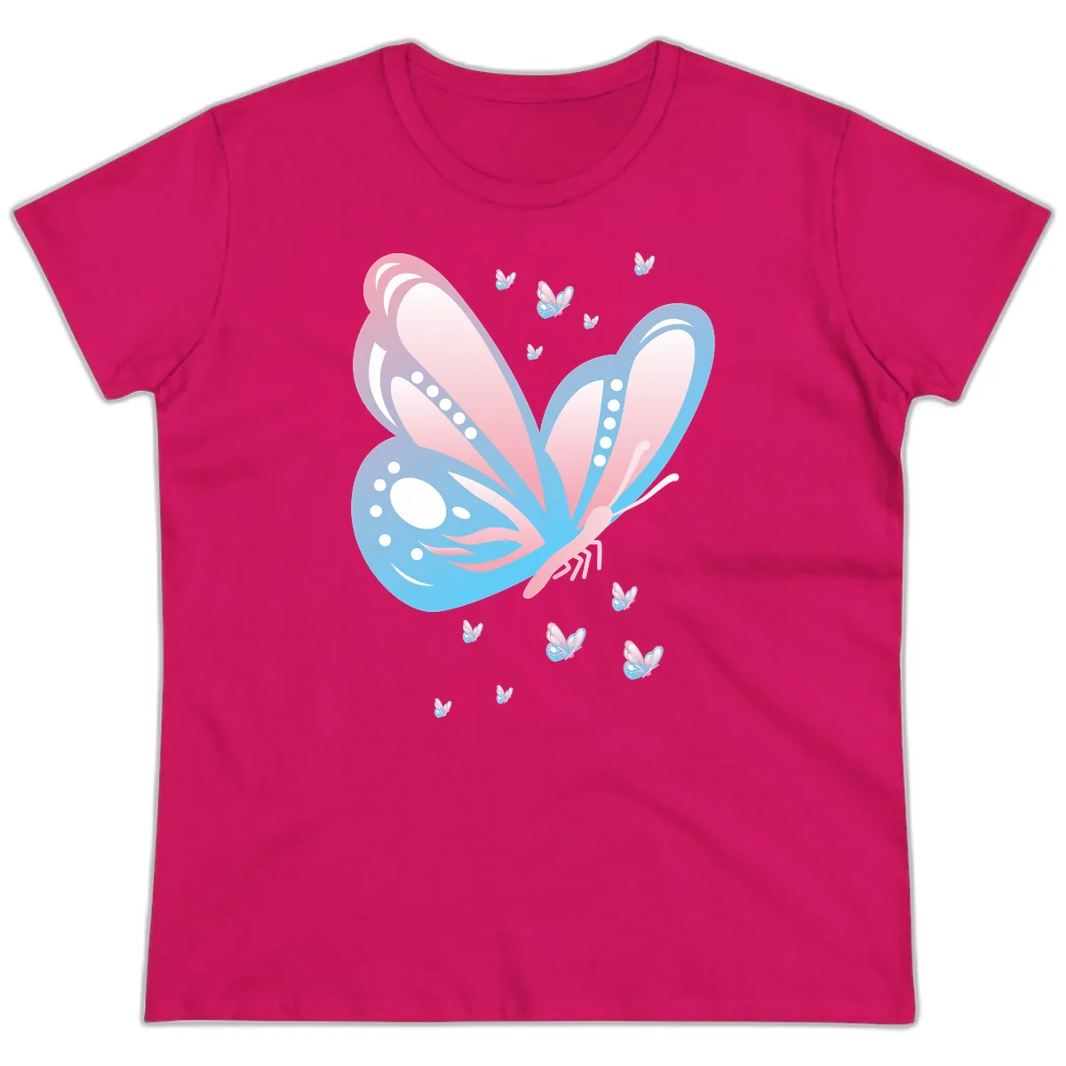 Butterfly Wings Pink Blue Ladies Tee in Heliconia