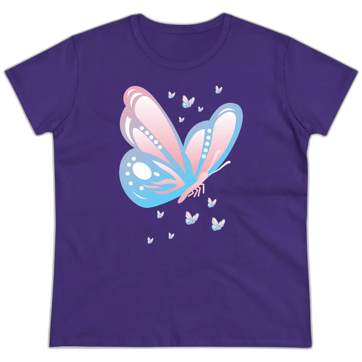 Butterfly Wings Pink Blue Ladies Tee in Purple
