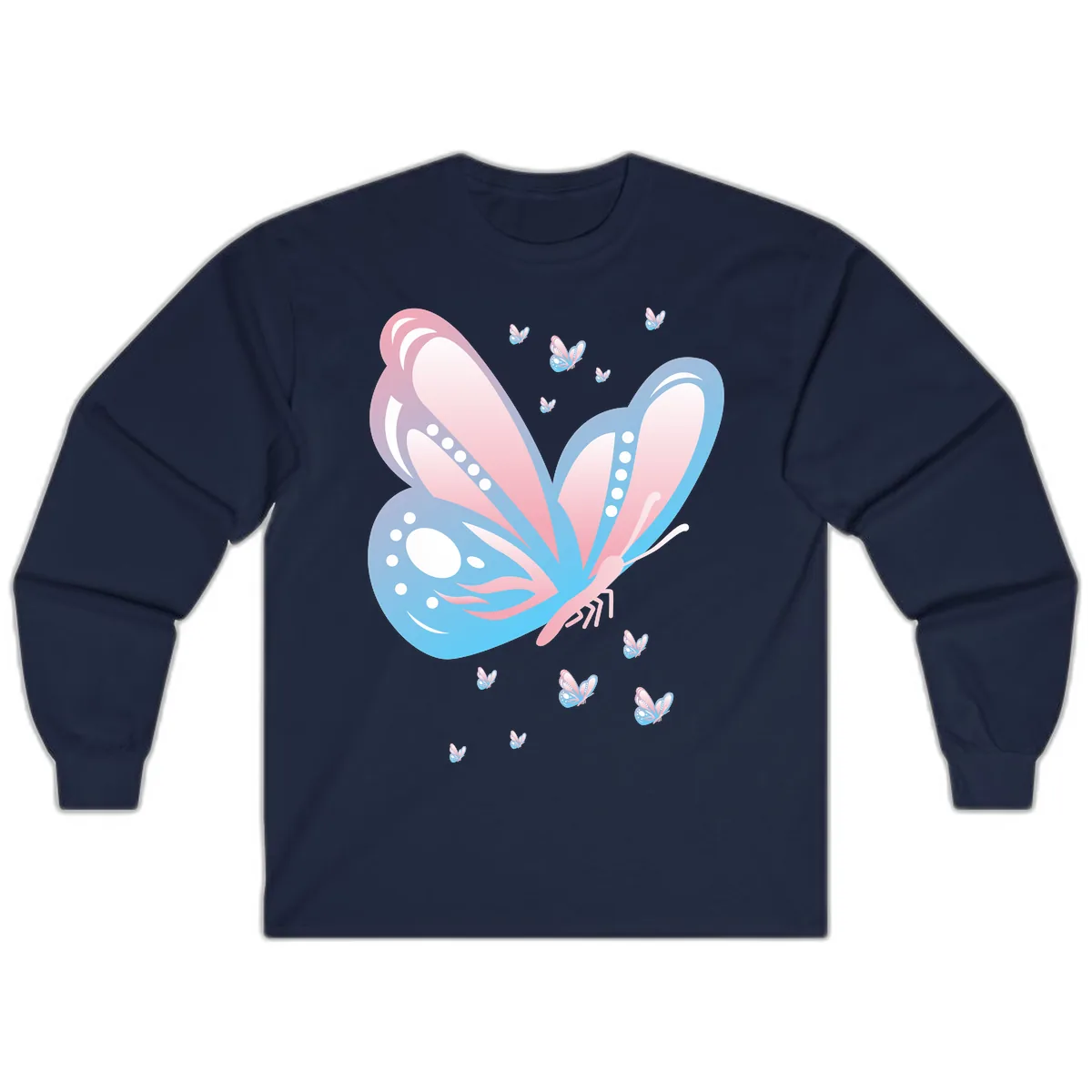 Butterfly Wings Pink Blue Long Sleeve in Navy
