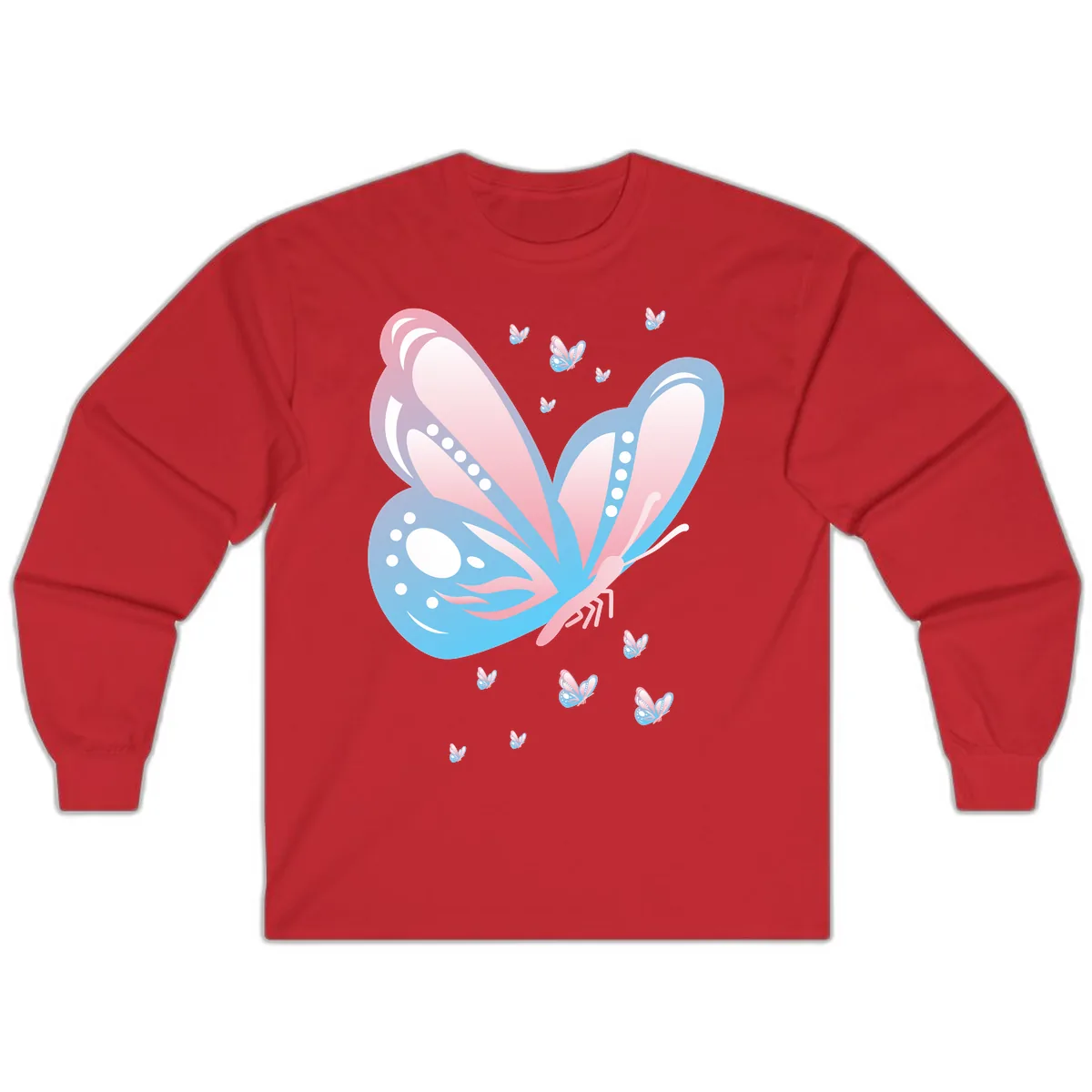 Butterfly Wings Pink Blue Long Sleeve in Red