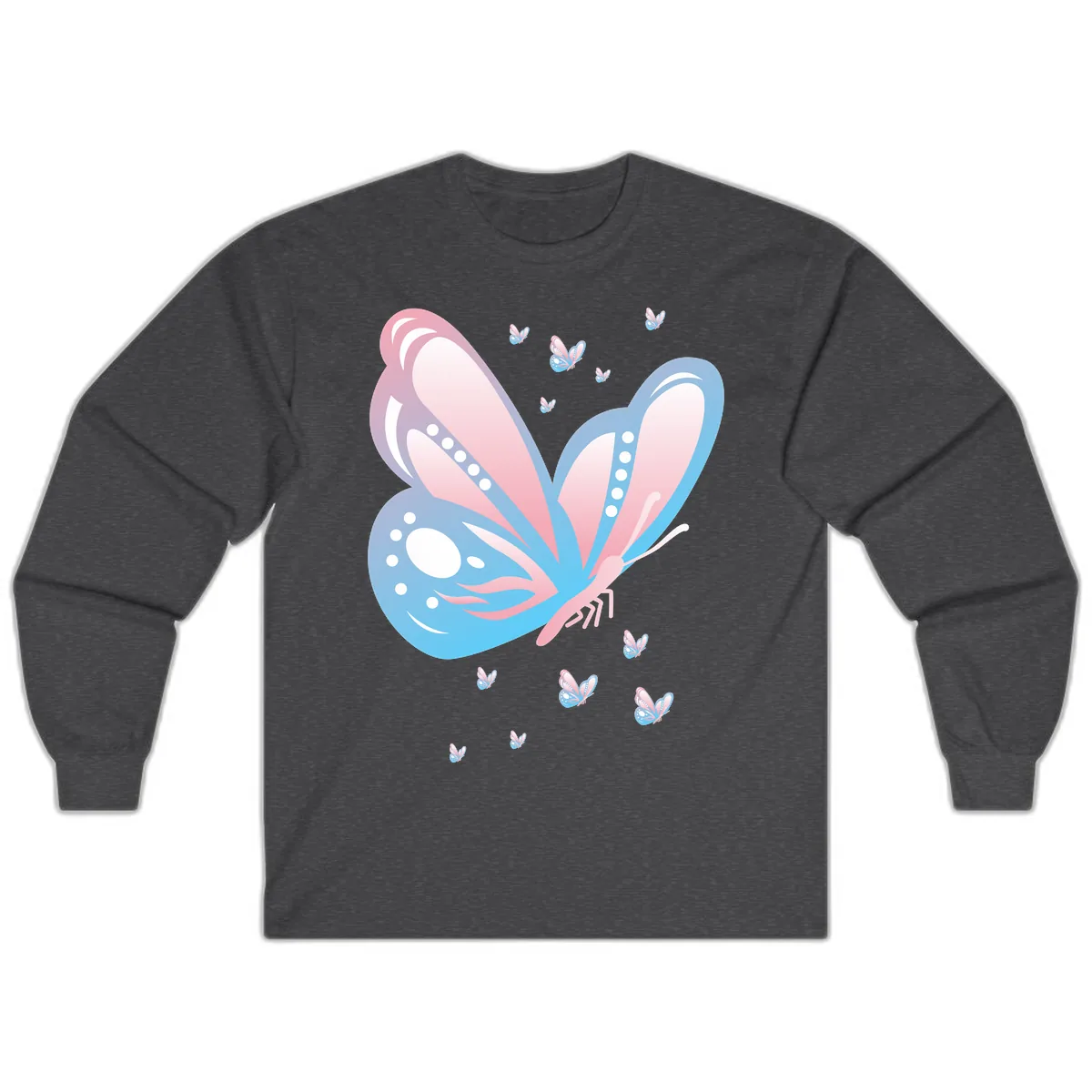 Butterfly Wings Pink Blue Long Sleeve in Dark Heather