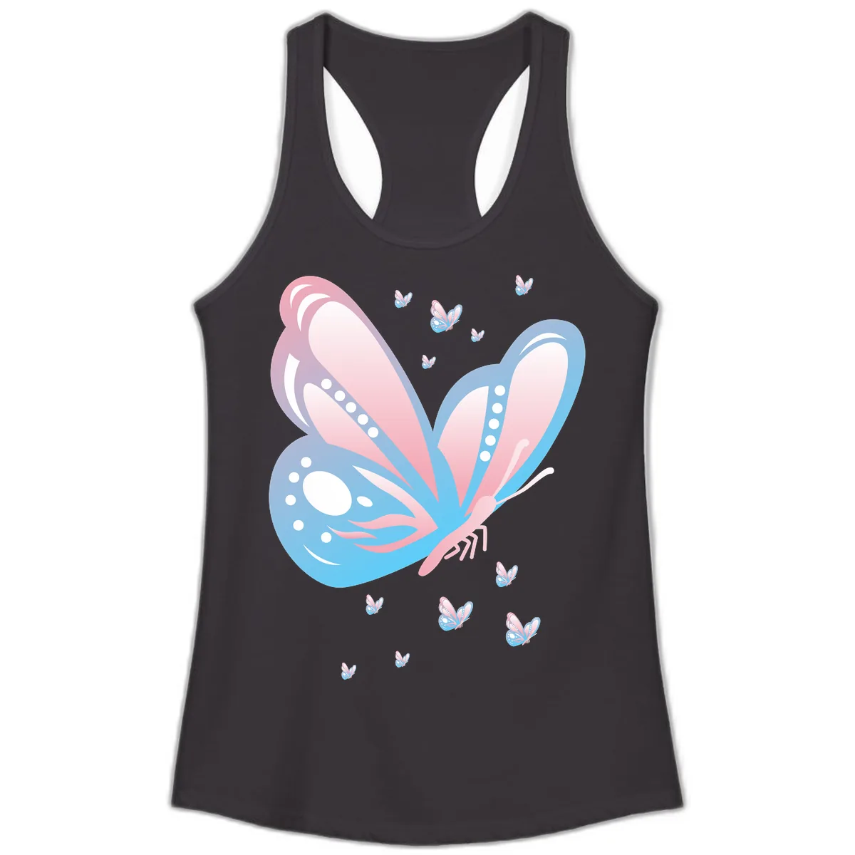 Butterfly Wings Pink Blue Ladies Tank in Black