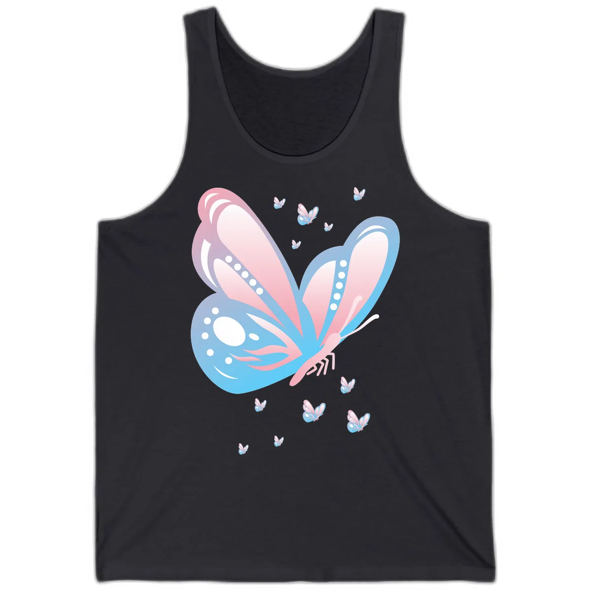 Butterfly Wings Pink Blue Tank in Dark Grey