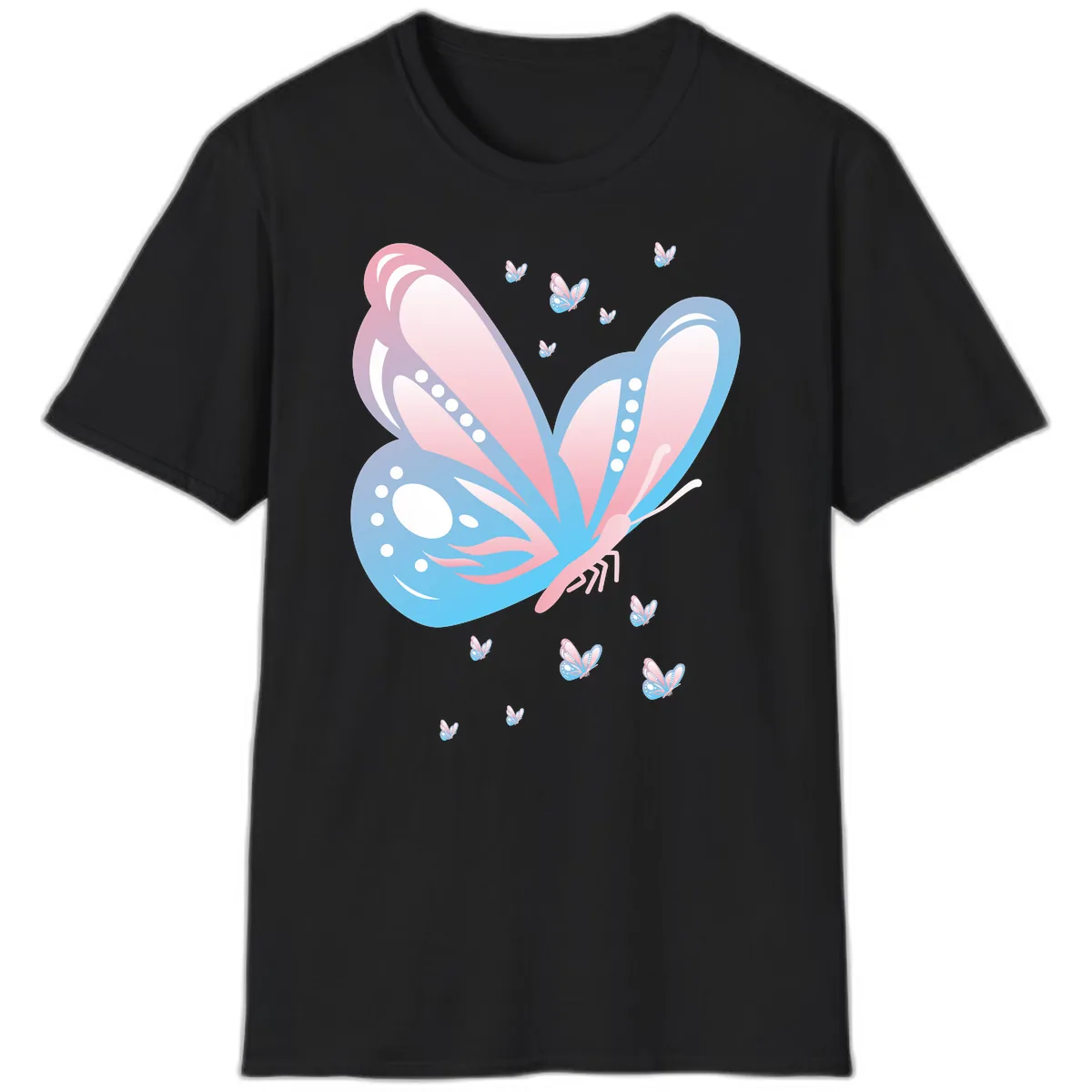 Butterfly Wings Pink Blue T-Shirt in Black
