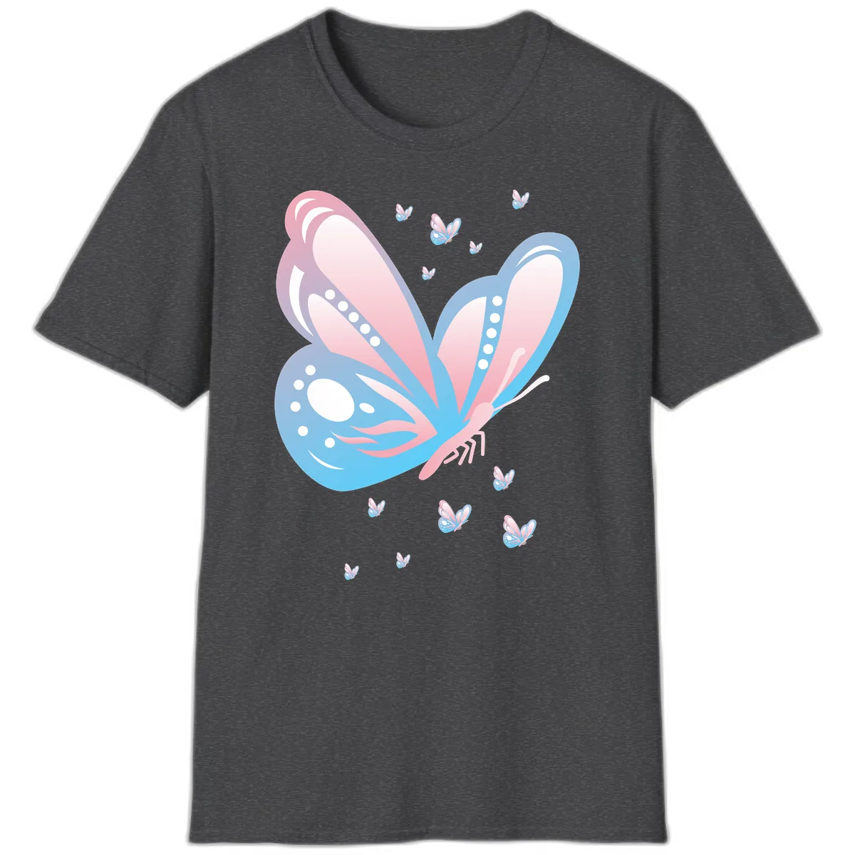Butterfly Wings Pink Blue T-Shirt in Dark Heather