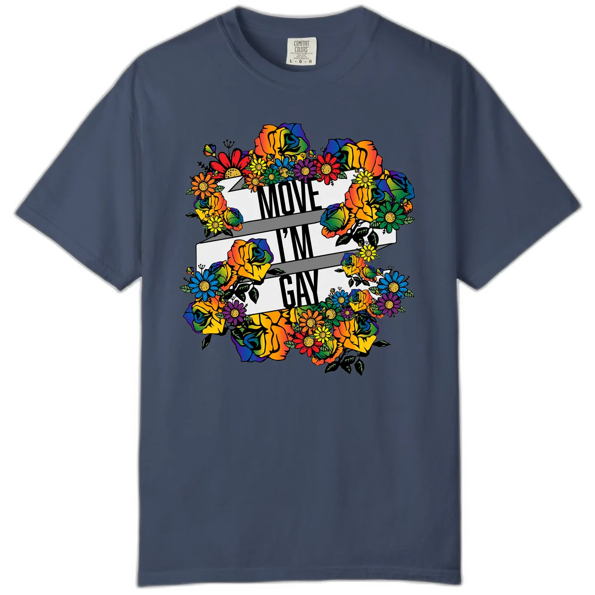Move I'm Gay Floral Pride Comfort Color in Midnight