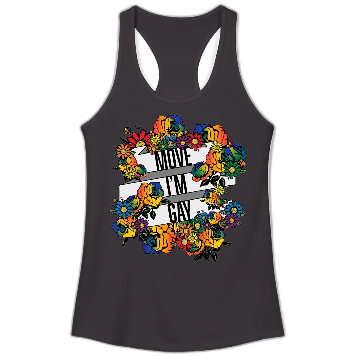 Move I'm Gay Floral Pride Ladies Tank in Black