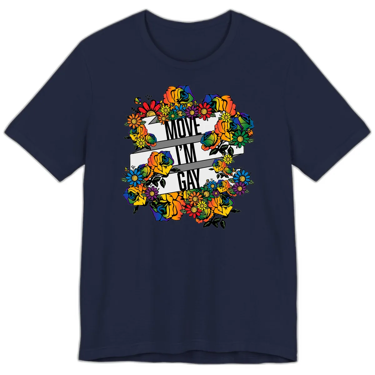 Move I'm Gay Floral Pride Premium T-Shirt in Navy