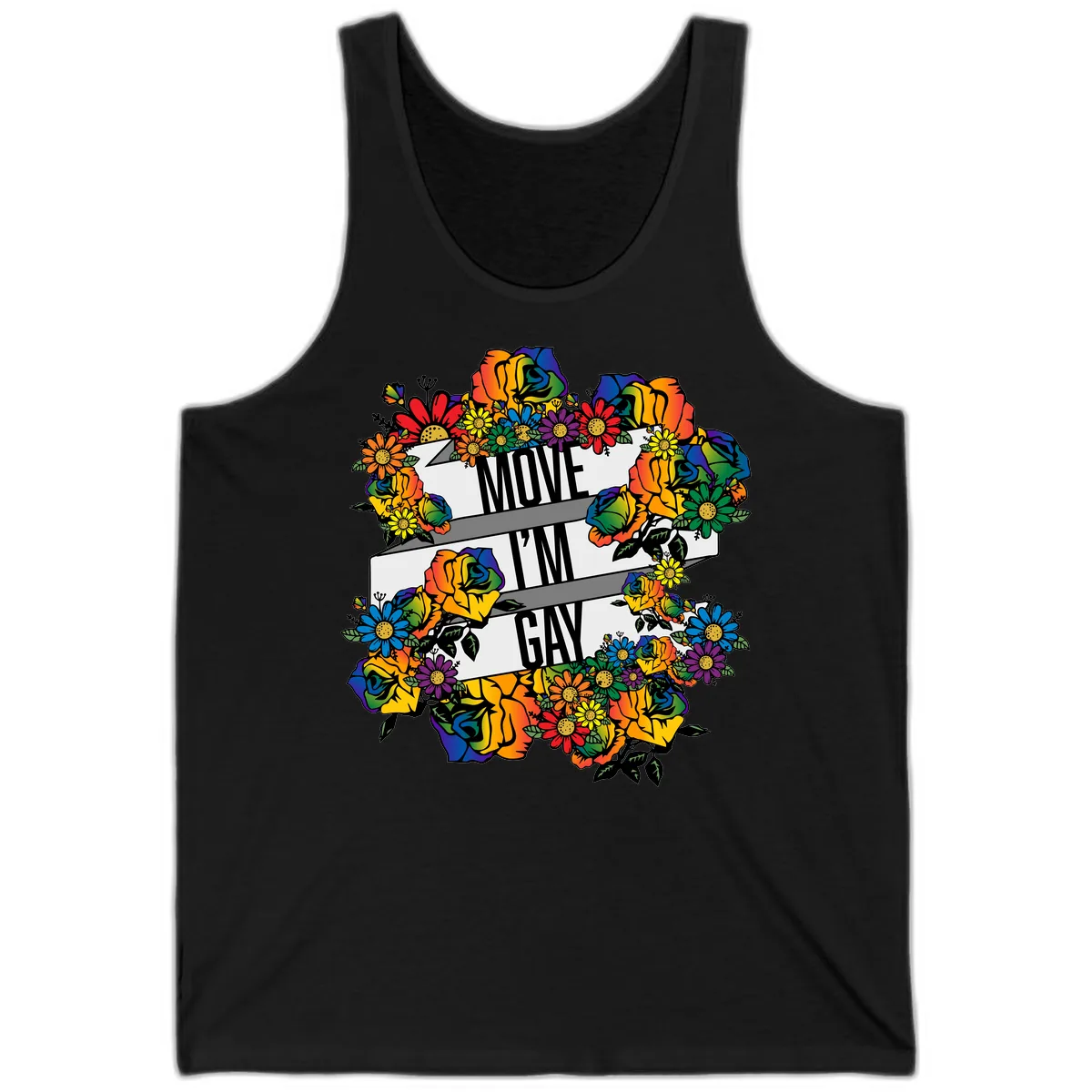 Move I'm Gay Floral Pride Tank in Black