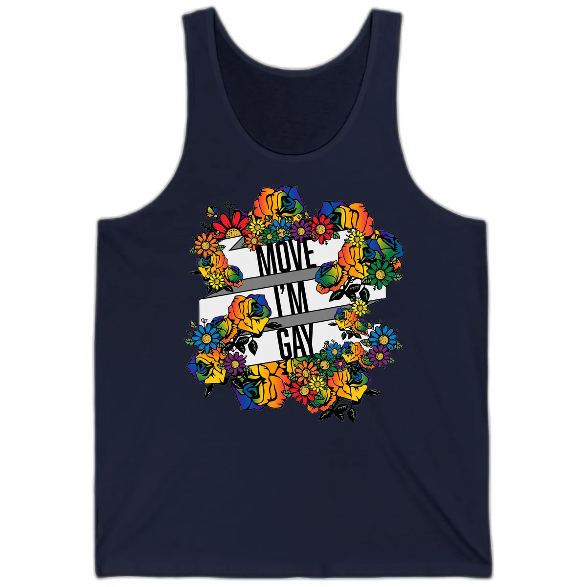 Move I'm Gay Floral Pride Tank in Navy