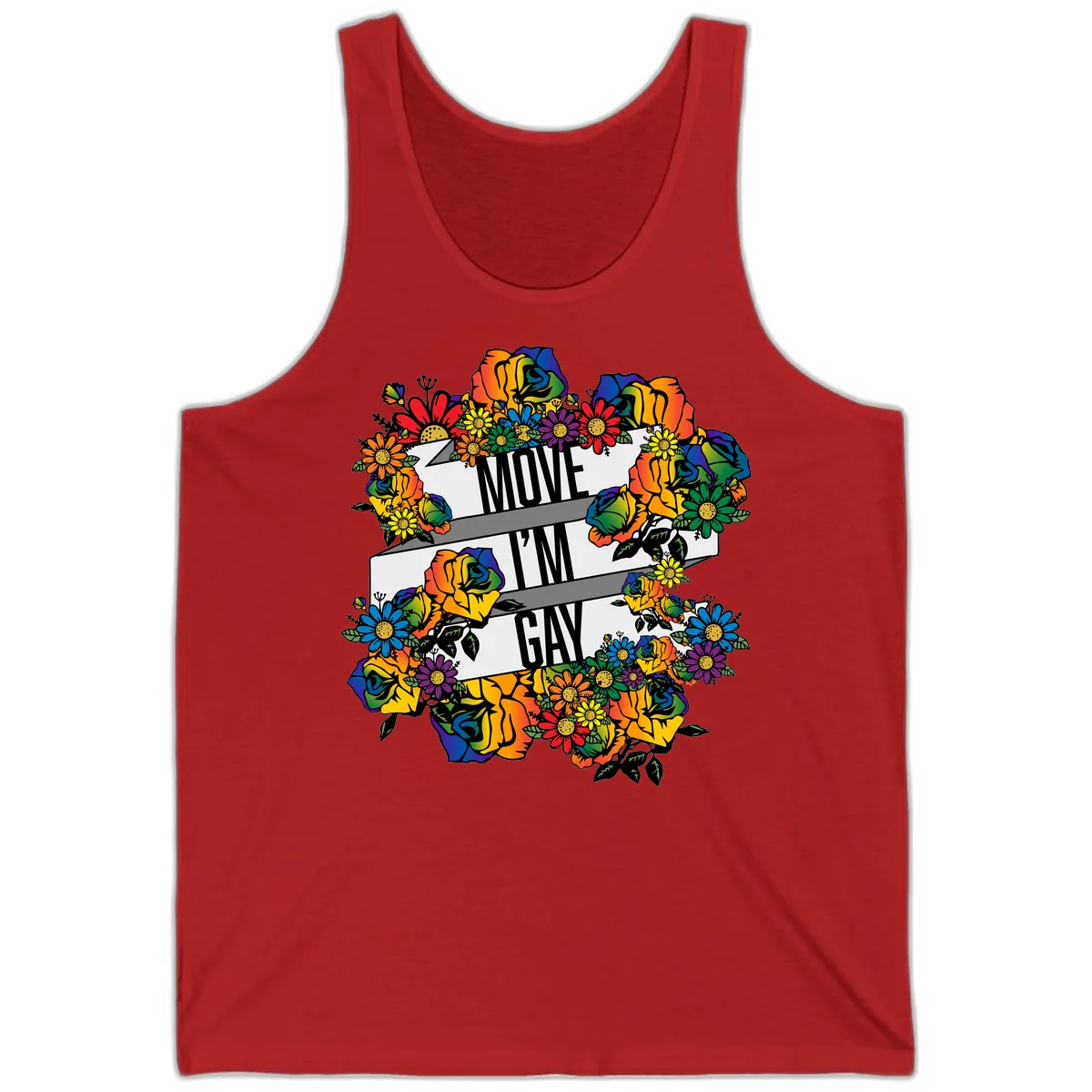 Move I'm Gay Floral Pride Tank in Red