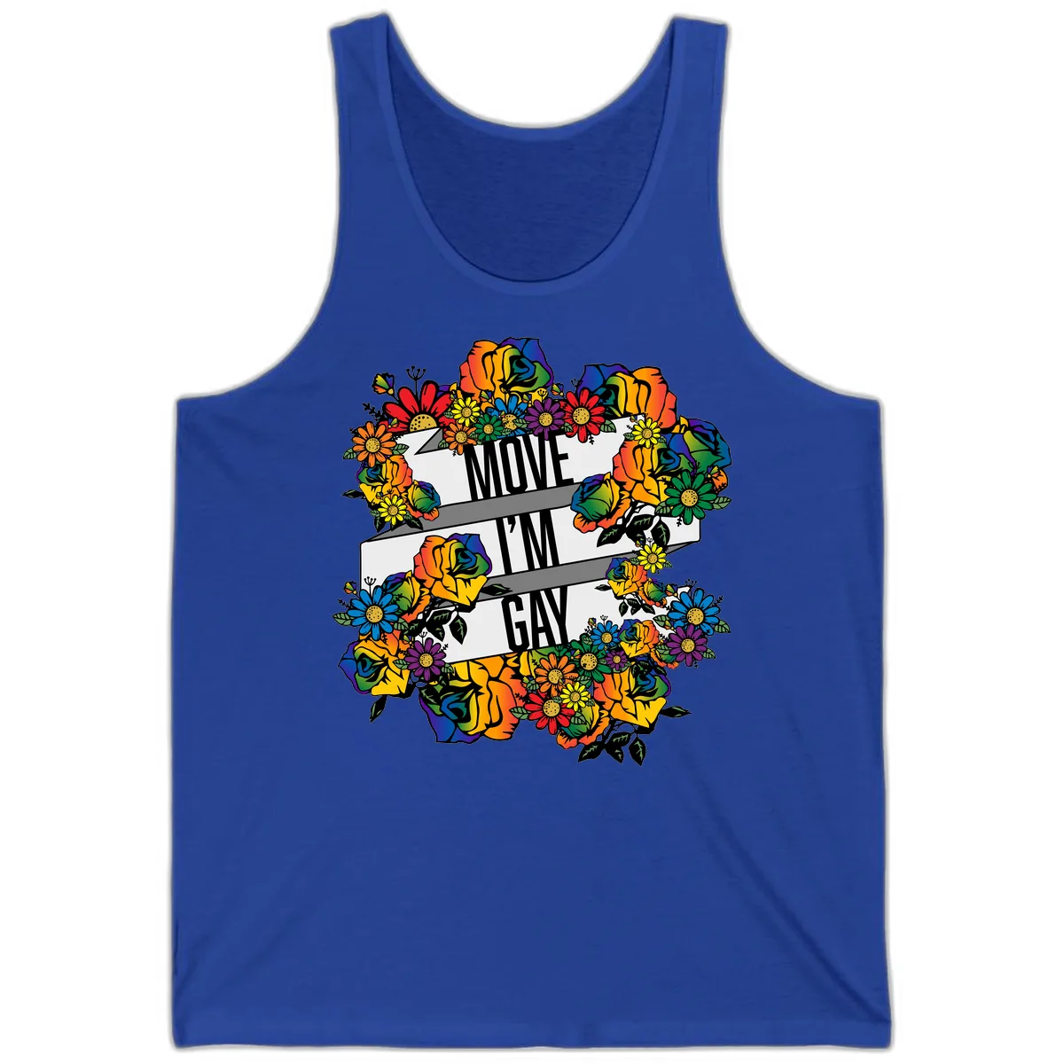 Move I'm Gay Floral Pride Tank in True Royal