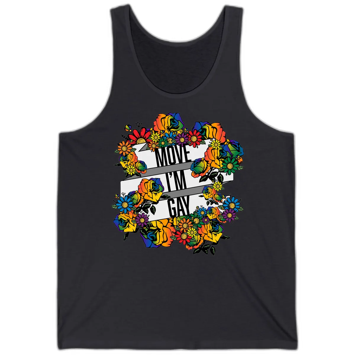 Move I'm Gay Floral Pride Tank in Dark Grey