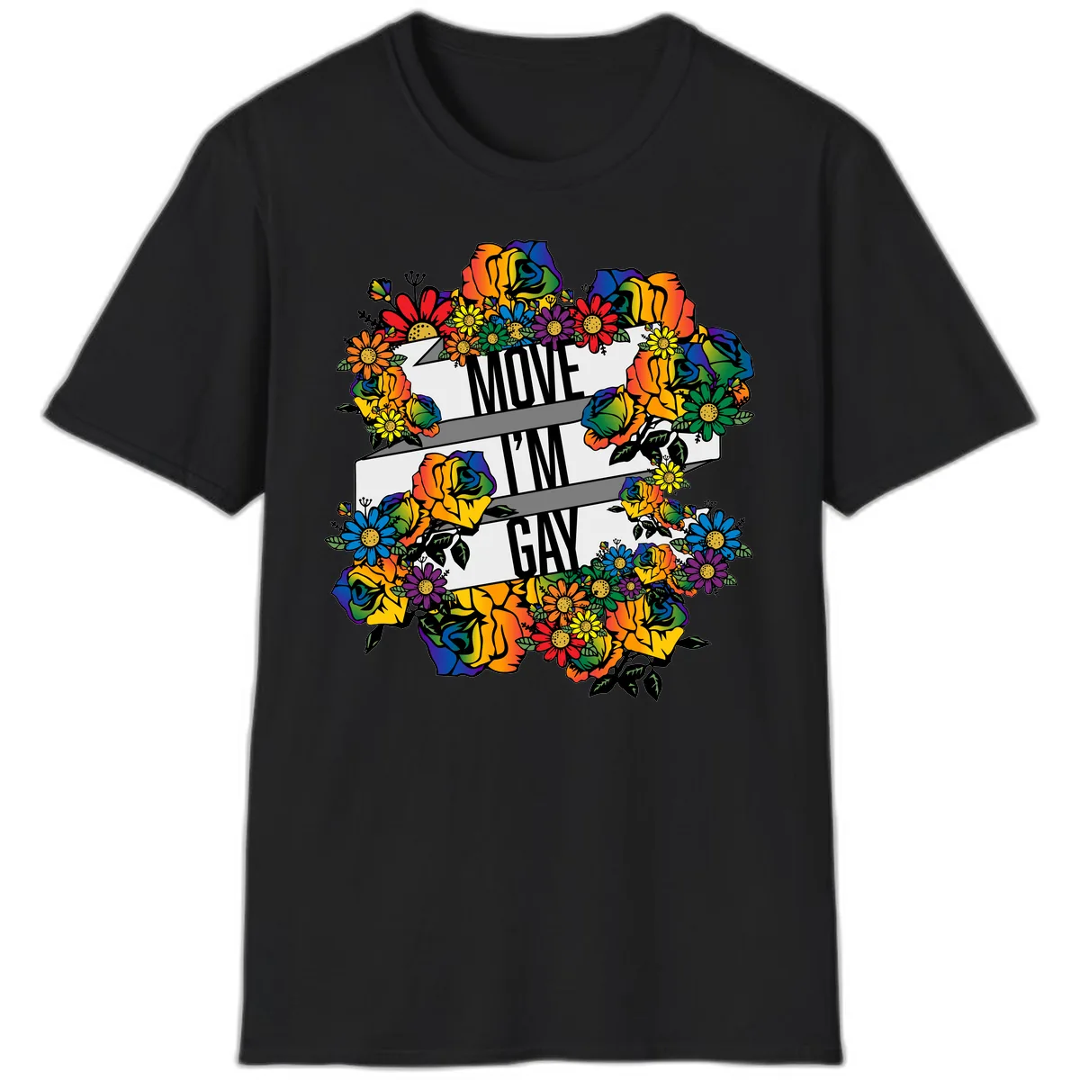Move I'm Gay Floral Pride T-Shirt in Black