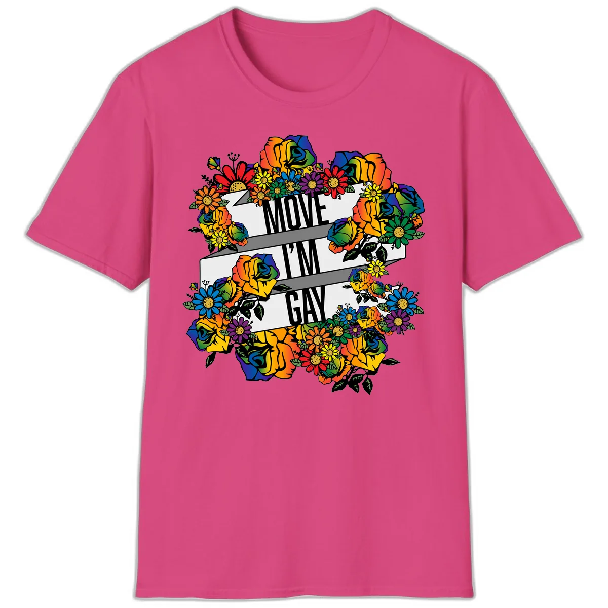 Move I'm Gay Floral Pride T-Shirt in Heliconia