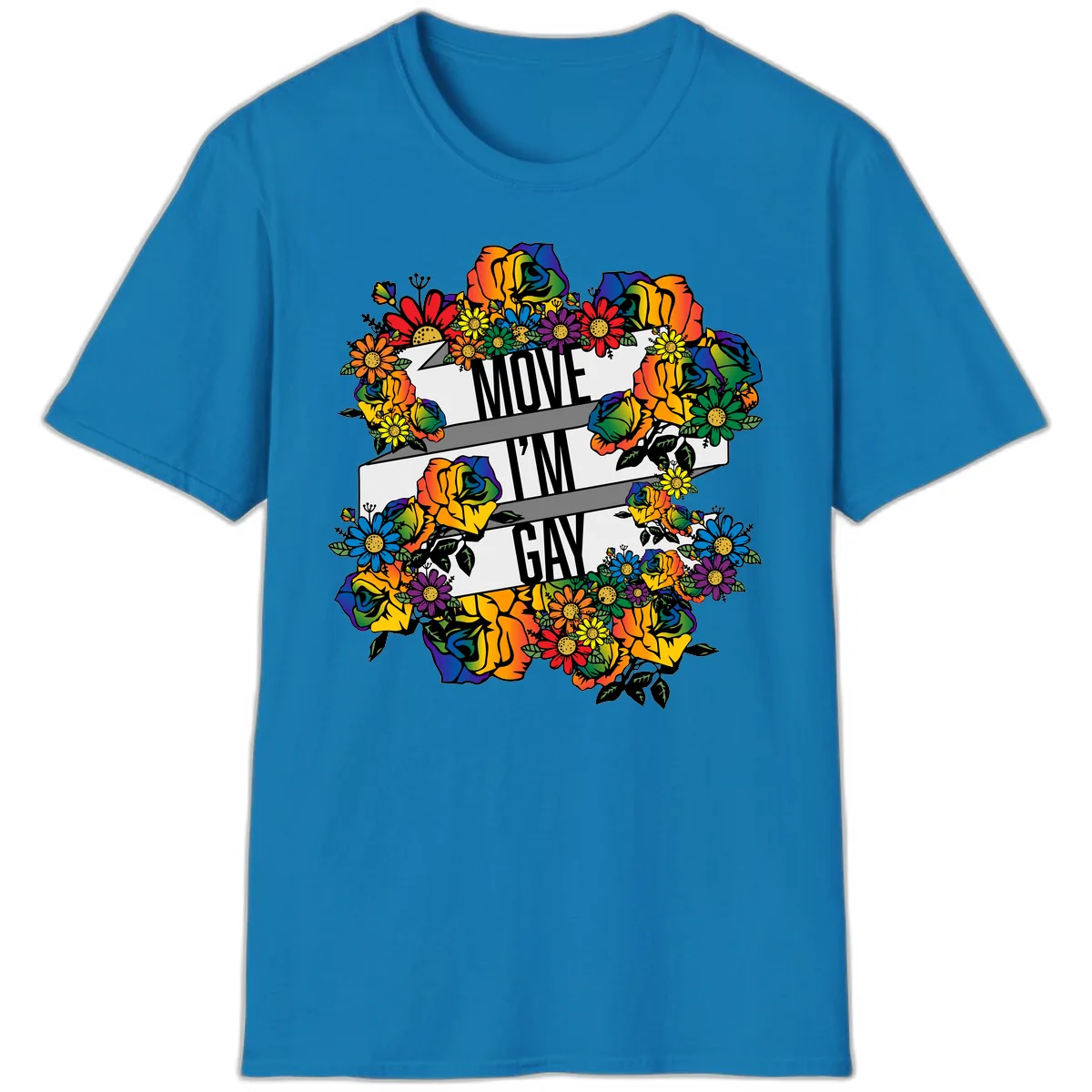 Move I'm Gay Floral Pride T-Shirt in Sapphire