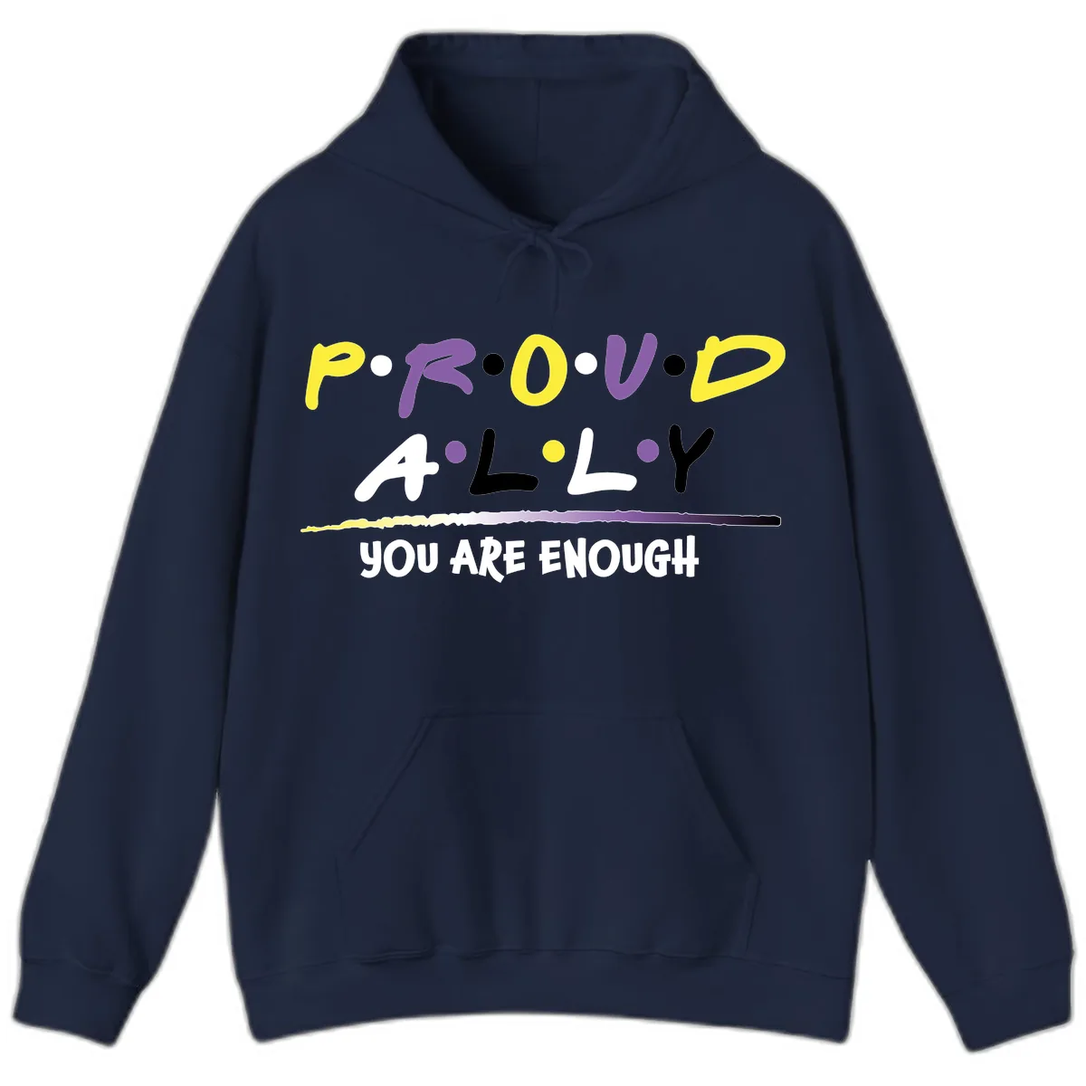 Proud Ally Enough Message Design Hoodie in Navy