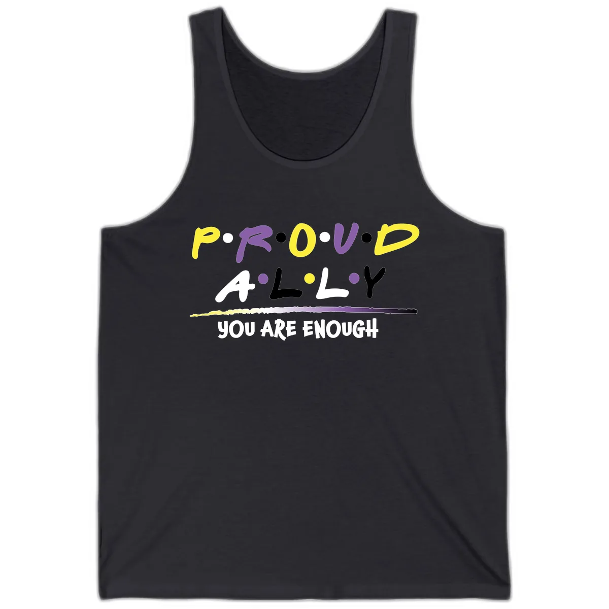 Proud Ally Enough Message Design Tank in Dark Grey